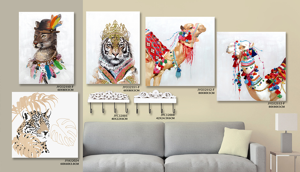 Exquisite Wall Decor Collection: Handcrafted Animal Oil Paintings and Wooden Carvings