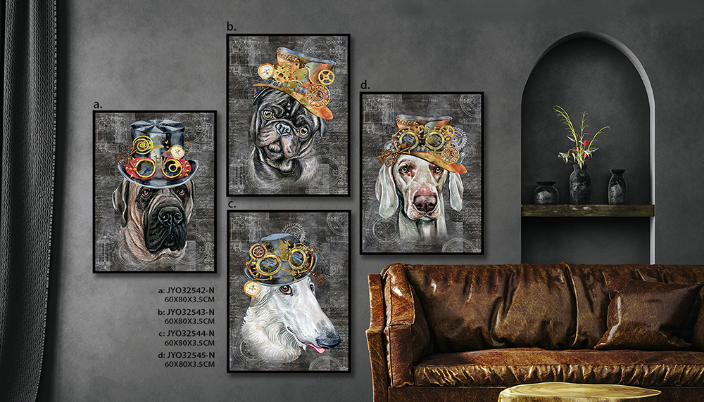 Elevate Spaces with Whimsical Charm: A Quartet of Pet Portrait Paintings for Wholesale Delight