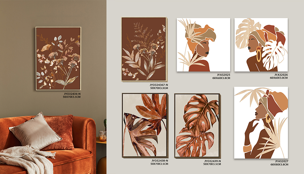 Exquisite Wall Art Collection: A Fusion of Botanical Illustrations and Abstract Human Portraits